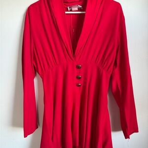 Vintage Red Draped V-Neck Dress
